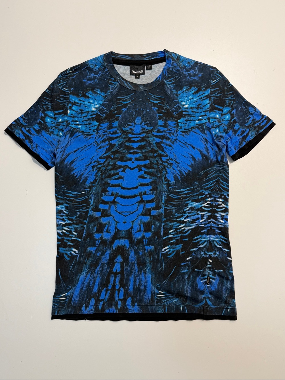 Just Cavalli Abstract Pattern Short Sleeve Tee Mens Medium Blue Slim Fit Y2K